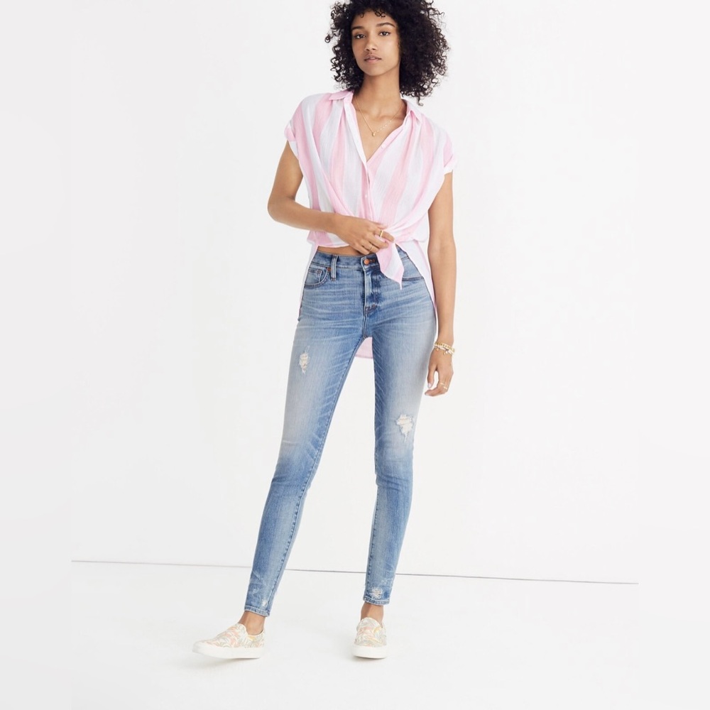 Madewell Petite 9" High-Rise Skinny Jeans Destructed-Hem Edition Size 28P